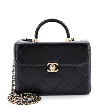 Chanel CC Top Handle Flap Vanity Case Quilted Shiny Aged Calfskin Small