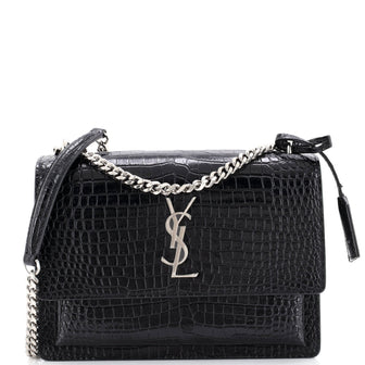 Saint Laurent Sunset Crossbody Bag Crocodile Embossed Leather Medium