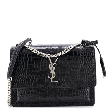 Saint Laurent Sunset Crossbody Bag Crocodile Embossed Leather Medium