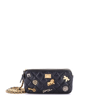 Chanel Lucky Charms Reissue 2.55 Double Zip Clutch With Chain Quilted Aged Calfskin