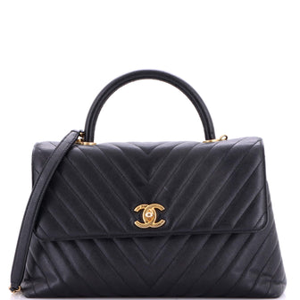 Chanel Coco Top Handle Bag Chevron Caviar Medium