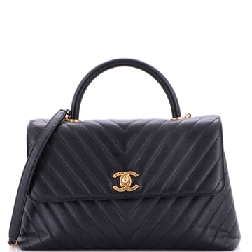 Chanel Coco Top Handle Bag Chevron Caviar Medium