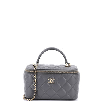 Chanel Classic Top Handle Vanity Case with Chain Quilted Lambskin Small