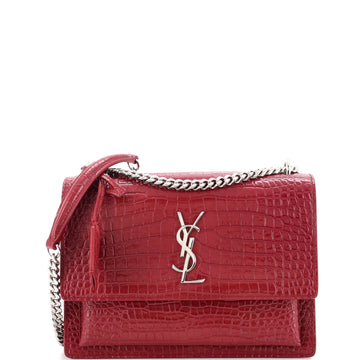 Saint Laurent Sunset Crossbody Bag Crocodile Embossed Leather Medium
