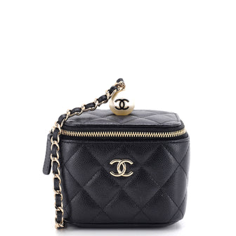 Chanel Classic Pearl Vanity Case with Chain Quilted Caviar Mini