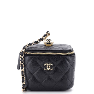 Chanel Classic Pearl Vanity Case with Chain Quilted Caviar Mini