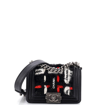 Chanel Boy Flap Bag Quilted Logo Ribbon and Tweed Small