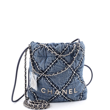 Chanel 22 Chain Hobo Quilted Stitched Denim Mini