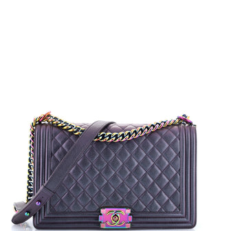 Chanel Boy Flap Bag Quilted Iridescent Goatskin New Medium