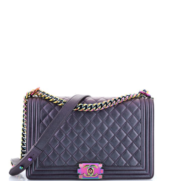 Chanel Boy Flap Bag Quilted Iridescent Goatskin New Medium