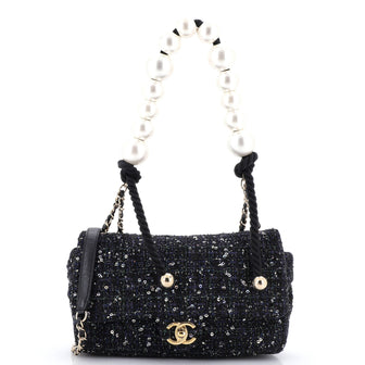 Chanel Pearl Handle Flap Bag Quilted Tweed Medium