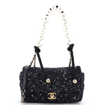 Chanel Pearl Handle Flap Bag Quilted Tweed Medium