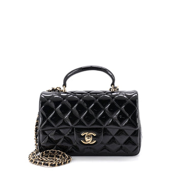 Chanel Classic Single Flap Top Handle Bag Quilted Patent Mini