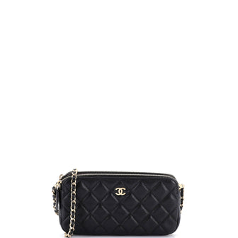 Chanel Double Zip Clutch with Chain Quilted Caviar