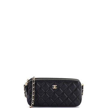 Chanel Double Zip Clutch with Chain Quilted Caviar