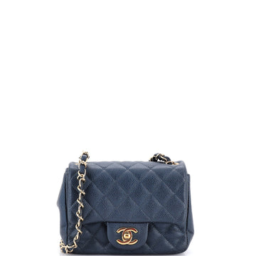 Chanel Square Classic Single Flap Bag Quilted Caviar Mini