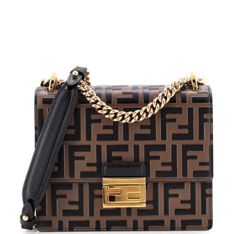 Fendi Kan U Shoulder Bag Zucca Embossed Leather Small