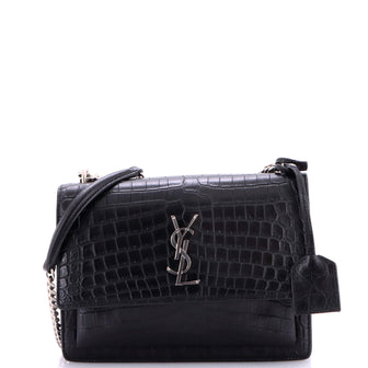Saint Laurent Sunset Crossbody Bag Crocodile Embossed Leather Medium