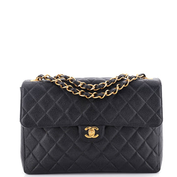 Chanel Vintage Square Classic Single Flap Bag Quilted Caviar Jumbo