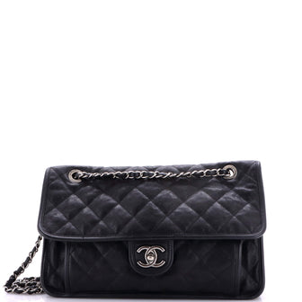 Chanel French Riviera Flap Bag Quilted Caviar Large