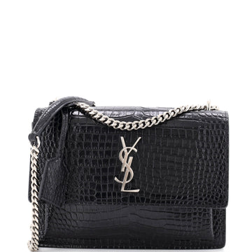 Saint Laurent Sunset Crossbody Bag Crocodile Embossed Leather Medium