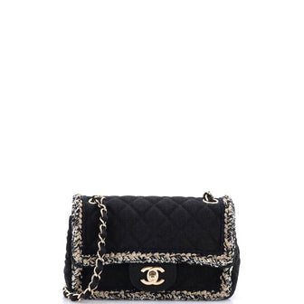Chanel Classic Single Flap Bag Quilted Denim with Tweed Mini