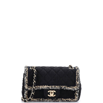 Chanel Classic Single Flap Bag Quilted Denim with Tweed Mini