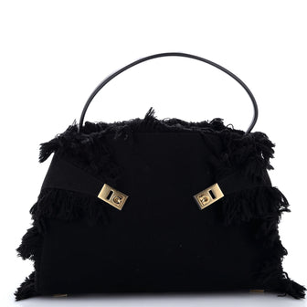 Salvatore Ferragamo Hug Shoulder Bag Fringed Canvas and Leather Large