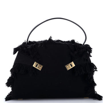 Salvatore Ferragamo Hug Shoulder Bag Fringed Canvas and Leather Large