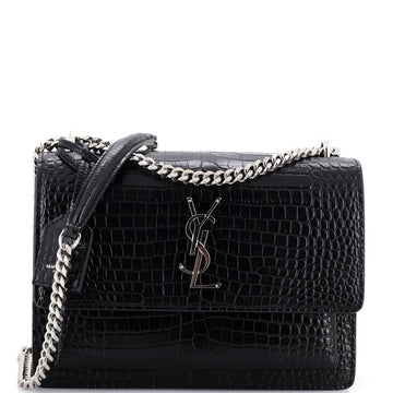 Saint Laurent Sunset Crossbody Bag Crocodile Embossed Leather Medium