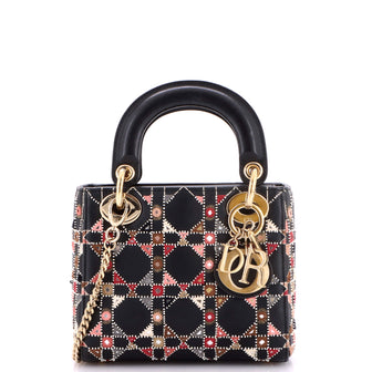 Christian Dior Lady Dior Chain Bag Embroidered Calfskin Mini