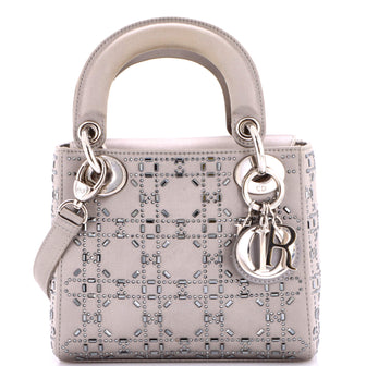 Christian Dior Lady Dior Bag Crystal Embellished Cannage Quilt Satin Mini
