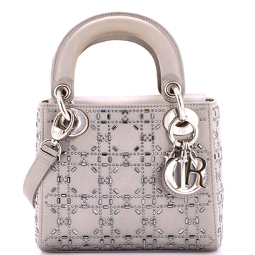 Christian Dior Lady Dior Bag Crystal Embellished Cannage Quilt Satin Mini