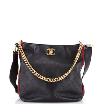 Chanel Button Up Hobo Quilted Calfskin with Grosgrain Small