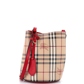 Burberry Lorne Bucket Bag Haymarket Coated Canvas Small