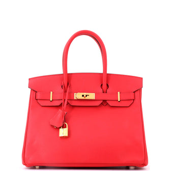 Hermes Birkin Handbag Red Epsom with Gold Hardware 30