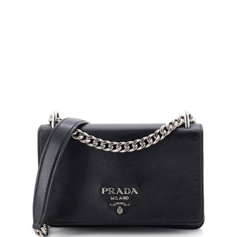 Prada Chain Flap Crossbody Bag Saffiano and Soft Calf Small