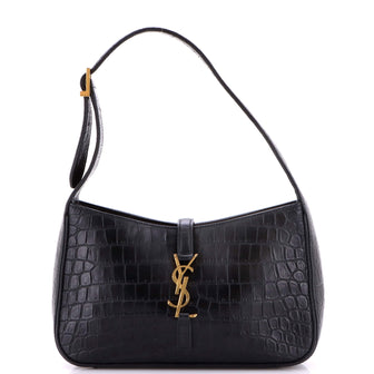 Saint Laurent Le 5 a 7 Hobo Crocodile Embossed Leather Small