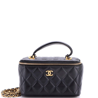 Chanel Classic Top Handle Vanity Case with Chain Quilted Lambskin Small