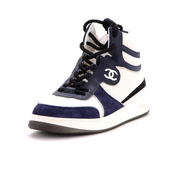 Chanel Women's CC High-Top Sneakers Fabric with Leather and Suede