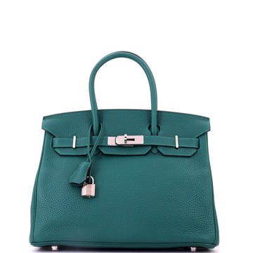 Hermes Birkin Handbag Green Clemence with Palladium Hardware 30