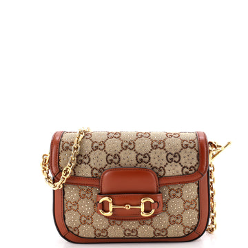 Gucci Horsebit 1955 Shoulder Bag Crystal Embellished GG Canvas Mini