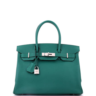 Hermes Birkin Handbag Green Epsom with Palladium Hardware 30
