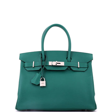 Hermes Birkin Handbag Green Epsom with Palladium Hardware 30