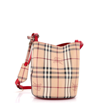 Burberry Lorne Bucket Bag Haymarket Coated Canvas Small
