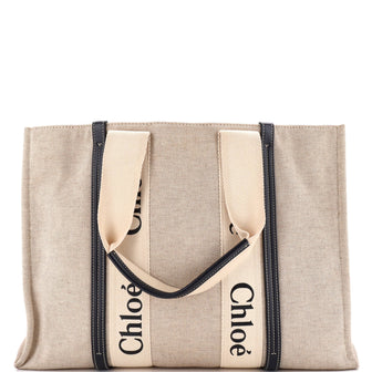 Chloe Woody Tote Canvas with Leather Large
