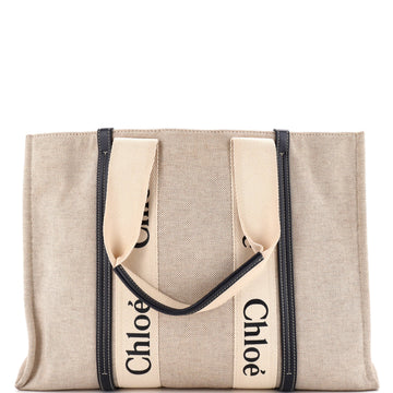 Chloe Woody Tote Canvas with Leather Large