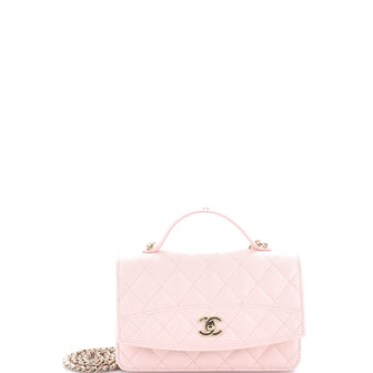 Chanel CC Turnlock Top Handle Wallet on Chain Quilted Caviar