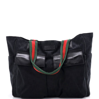 Gucci Double Pocket Web Handle Tote GG Canvas Medium