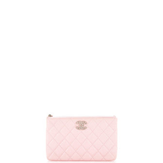 Chanel Crystal Woven CC O Case Pouch Quilted Caviar Small